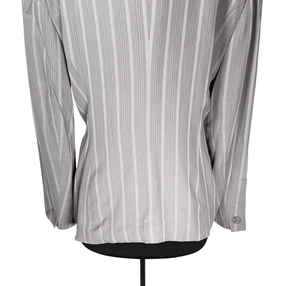 Vintage Christian Dior Womens 14 Gray Pinstripe Wrap Blazer Tie Waist Jacket USA